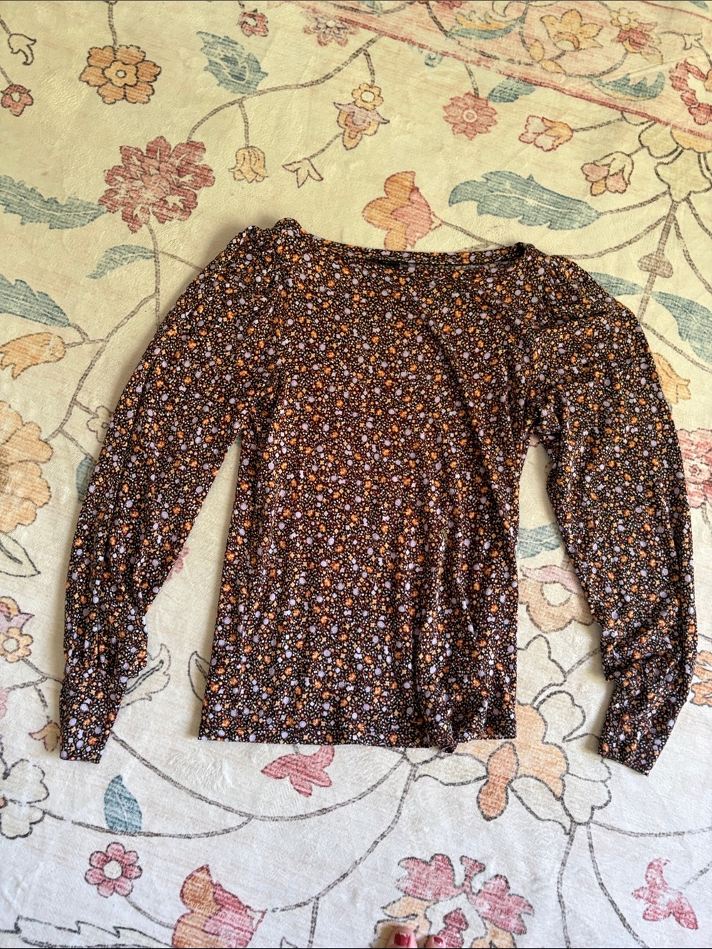 Ann Taylor Brown Floral Long-Sleeve Tee